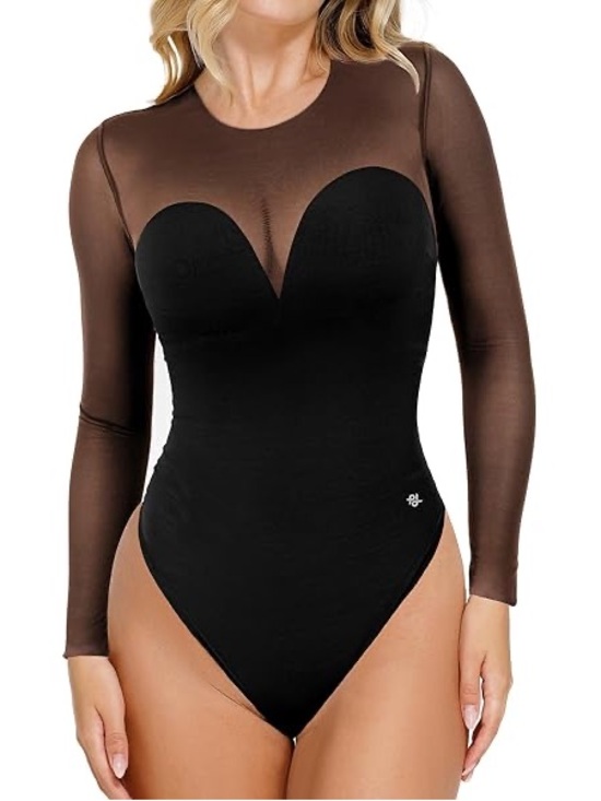 Popilush Tops - NWT Popilush Sheer Sleeve Black Bodysuit - Women's Long Sleeve Top 3XL
